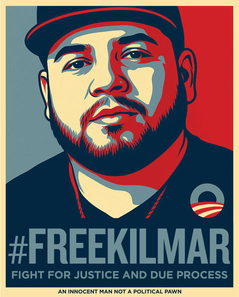 Stylized portrait of a man with a beard and hat in red, blue, and gray. Text: #FREEKILMAR. FIGHT FOR JUSTICE AND DUE&hellip;