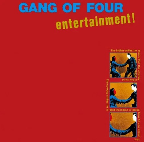 Album cover for Gang of Four Entertainment! with a red background and three small images of a cowboy and an Indian shaking&hellip;