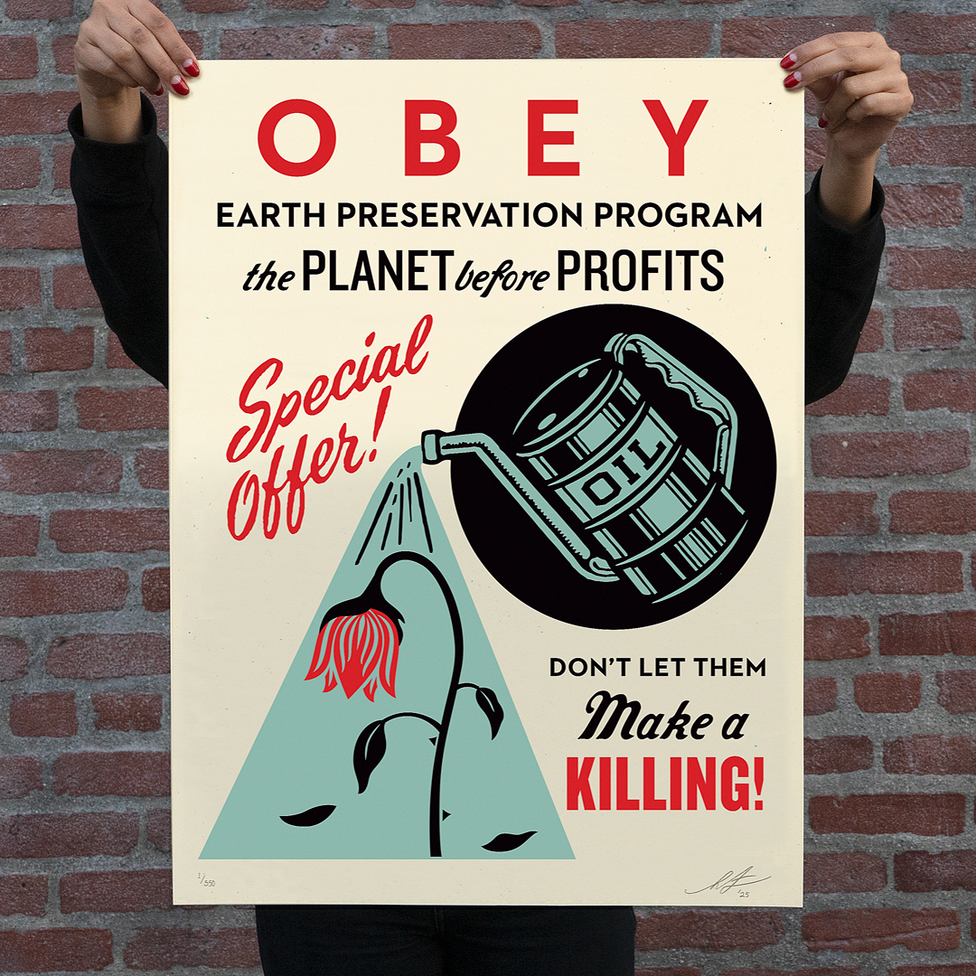 Hands holding a pop art poster with text